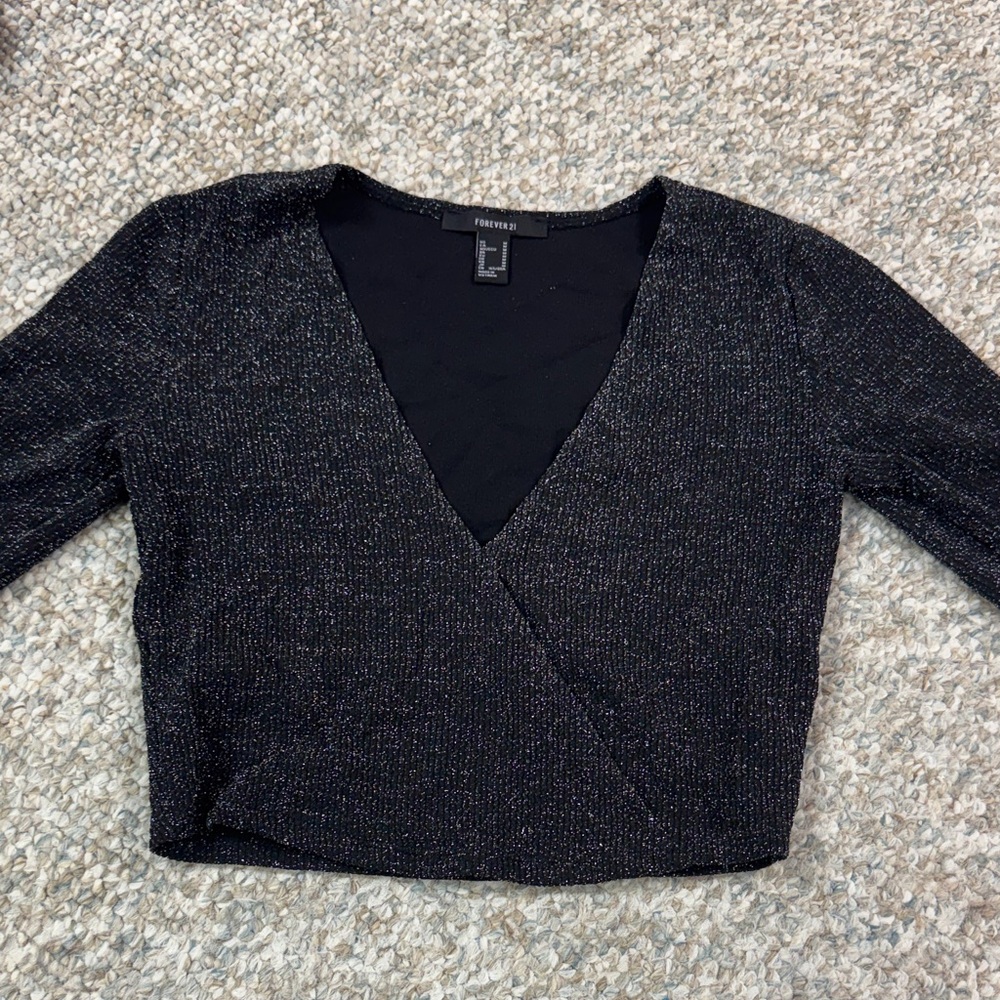 Forever 21 Black Shimmer Wrap Top